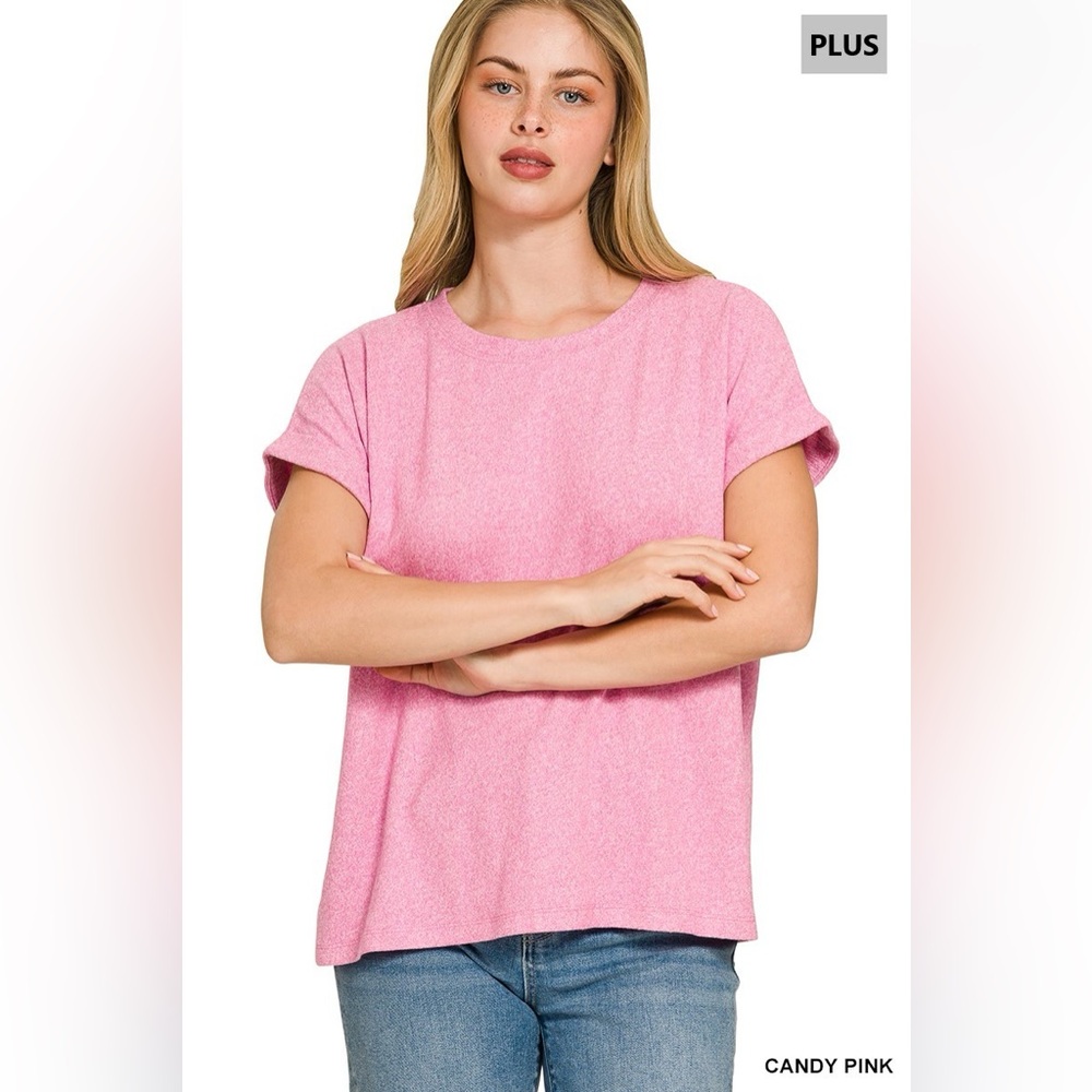 🆕 Zenana SOFT MELANGE HACCI SHORT SLEEVE ROUND NECK TOP